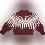 Sundance NWT Wool Blend Maroon White Heavy Knit Pattern Chunky Bomber Sweater M Photo 4