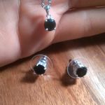 Thai Black Spinel Sterling Silver Stud Earrings, Pendant Stainless Steel Chain Photo 10