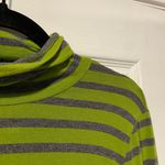 Lands' End  Size M Green Gray Stripe Long Sleeve Turtleneck Top Stretch Soft Photo 2