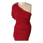 One Shoulder Red dress with Silver Rhinestones embellishment on shoulder. Size 12 Photo 1