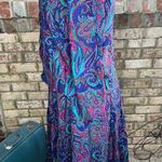 skirt set paisley fuchsia purple teal button front blouse swing skirt 1980s Size 12 Photo 4