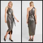 Ted Baker 💕💕 Gabria One Shoulder Drape Midi Dress ~ Metallic Gold US 12 NWT Photo 9