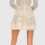 Mac Duggal NWOT  High Neck Long Sleeve A Line Mini Silver Nude Dress 5923 Photo 1