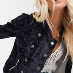 Free People  Dusk till Dawn Velvet Jacket Size XS Band Military Black Y2K Boho Photo 0