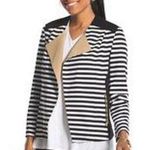 Chico's Chico’s Striped Open Front Colorblock Long Sleeve Jacket Blazer Black Size Large Photo 0