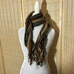La Fiorentina 100% Acrylic Loose Knit Rolled Fringed Scarf Dark Autumn Colors Brown Photo 3