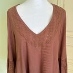 Free People  Parisian Nights Pink Eyelet Bell Sleeve Waffle Knit Top size S Photo 5