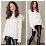 For Love & Lemons  Vivian White Lace Ruffle Long Sleeve Blouse, Size Medium Photo 1