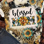 Unbranded NEW! Trendy Boho Western Blessed Mom Leopard Short Sleeve T Shirt Photo 0