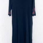 Patio Casuals Boho Patio Dress Small Black Embroidered Stretch Jersey Dress Midi Photo 1