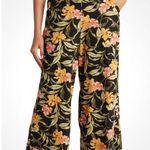 Kensie Linen Blend Black Floral High Waist Wide-Leg Cropped Pants Pockets Medium Photo 0