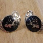 Vintage Siam Sterling Silver Screw Back Earrings, Thailand Niello Goddess Black Photo 4