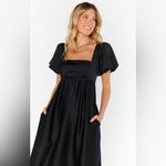 Show Me Your Mumu Nora Maxi Dress size Large Black Luxe Satin Puff Short Sleeve Photo 2