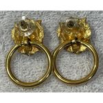 VTG Gold Tone Lion Door Knocker Earrings Post Pierced Statement Photo 3