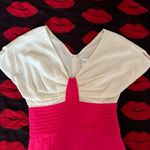 Pink white bow butterfly sleeve chiffon pencil Bodycon dress S Photo 2