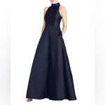Monique Lhuillier  High Neck Evening Gown Dress Navy 12 Pockets Photo 2