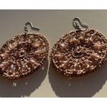 Vintage Crocheted Women’s Hook Earrings Mandela Boho Design Warm Rose Glass Pink Photo 2