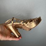 Vince Camino VC Signature Metallic Gold Strappy Heels Toe Ankle Strap Sz 8 / 38 Photo 3