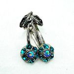 Vintage Silver Tone and Blue Rhinestone Crystal Cherries Hairclip Clip Barrette Photo 0