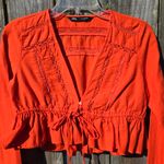 ZARA  Orange Lace Detaill Long Sleeve Cotton Top S Photo 2
