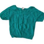Erika 80’s Chunky Turquoise Green Knit Short Sleeve Sweater Photo 2