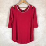 JM Collection  Red Cold-Shoulder Studded Knit Top NEW 0X Photo 2