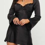Princess Polly  “Moniz” Black Satin Lace-Trim Long Sleeve Mini Dress Photo 0