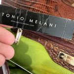 Antonio Melani  NWT Brown Leather Clutch With Tortoise Clasp Green Lining Photo 6