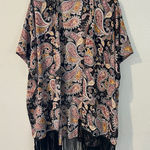 Black Rainn Black Rain Chiffon‎ Paisley Fringe Open Front Kimono Boho Size L Photo 0