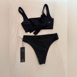 NEW with Tags Vekker LA Black Pole Swim Bikini Tie Square Neck Top and Bottoms Photo 1