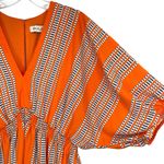 Taylor Stripe Print Orange Fit and Flare Dress Elbow Sleeve V Photo 6