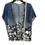 SJS Kimono Cardigan Womens 2XL Blue Geometric Open Front Relaxed Layering Flowy Size 2X Photo 7