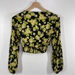 Mango Floral Crop Top Long Sleeve Blouse Black Yellow Green Size S Photo 2