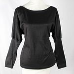 Black Ribbed Long Sleeve Top with Mutton Sleeves Boatneck Size XXL Photo 0