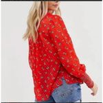 Free People Flowers In December Blouse Top Women's S Red boho Cottagecore sheer Photo 7