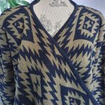 Aztec Print Cardigan Wrap Sweater w/ Fringe Green Size undefined Photo 3