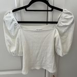 Reformation White Ribbed Puff Sleeve Top Photo 0