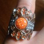 Simulated Opal and Orange and White Crystal Stainless Steel Ring (Size 6) Photo 0