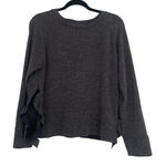 ZARA  Womens Cabin Core Long Sleeve Ruffled Grey Crew Neck Cut‎ Out Sweater Sm Photo 0