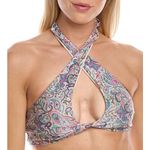 PQ Swim PILYQ Aria Bikini Top SZ D Paisley NWT Twist Halter Swim Shimmer Resort Blue Photo 1