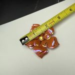 Retro Orange Enamel Metal Flower Brooch Pin AB Aurora Borealis Rhinestone Photo 2