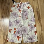 Rachel Roy  Womens 100% Linen Floral Wide Leg Pull On Cropped Pants Sz L Pockets Photo 5