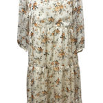 Olivia Rohde Beige Satin Floral Ruffle Long Sleeve Tiered Midi A Photo 0