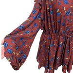 Free People Flower Fields Mini Dress Burgundy Ballon Sleeves Ruffles Boho Small Photo 3