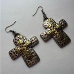 Vintage Chunky gold and silver toned cross earrings western Photo 0
