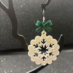 White Snowflake Earrings with Green Bows Photo 2