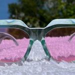 Luxe Designer Art Deco Transparent Blue Frame with Pink Lens Photo 1