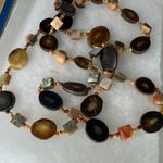 Vintage long 32” petrified wood, abalone, mother of pearl 60’s necklace Orange Photo 0