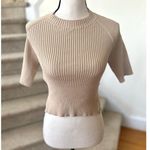 Naadam Tan Beige Ribbed Backless Twist High Neck Crop Top Photo 0