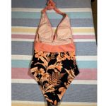 None NWOT Tropical Coral + Black Floral One-Piece Swimsuit (Size S) Photo 4